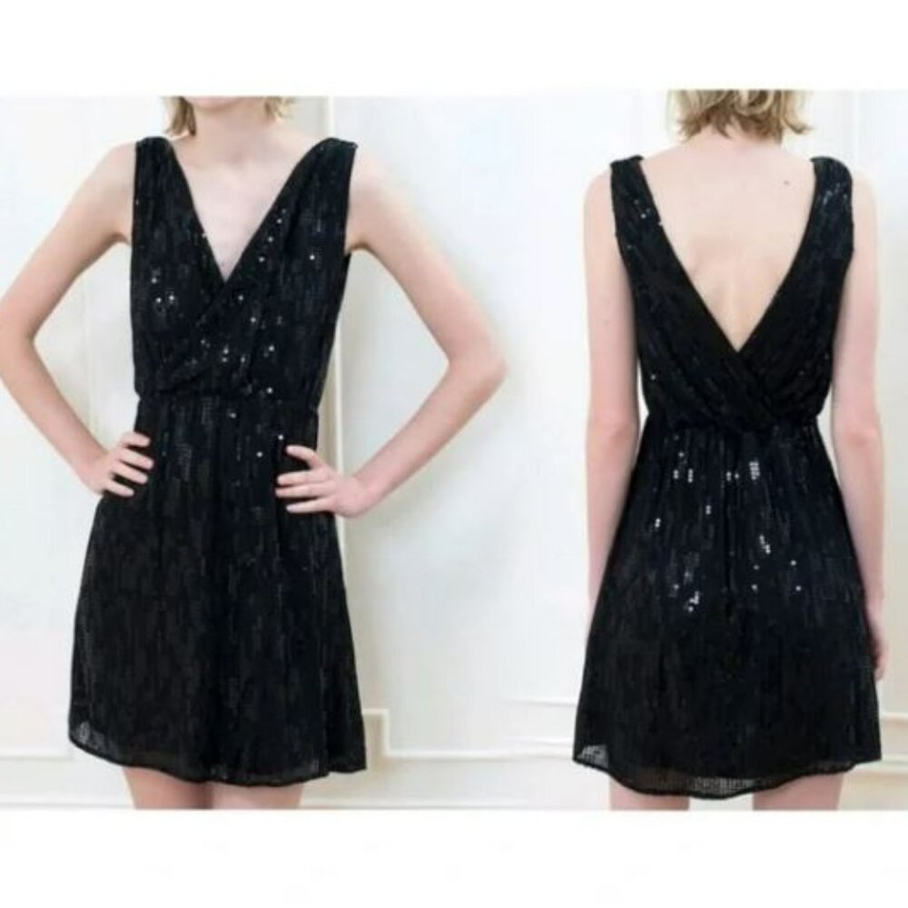 Vintage 2000s EXPRESS | Black Sleeveless Sequin Cocktail Mini Dress | Size Small